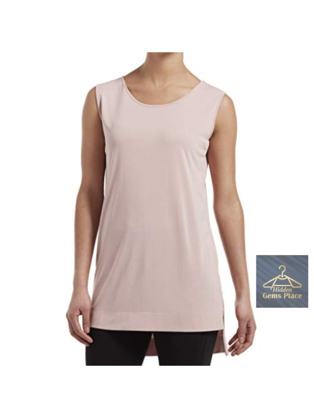 Hi-Low Hem Sleeveless Long Tunic Top Boat Neck Rayon Blend